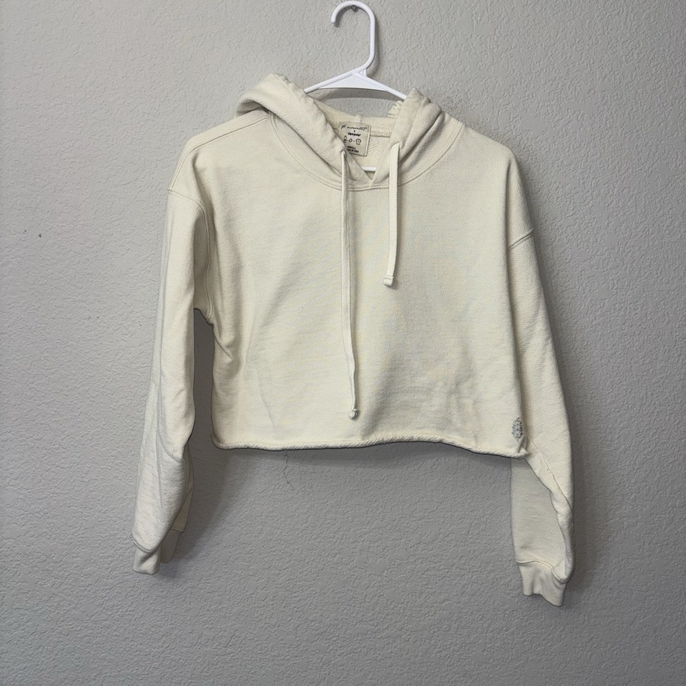 FP Movement Cream Cropped Hooded Long Sleeve Sweatshirt Size S USA Free People